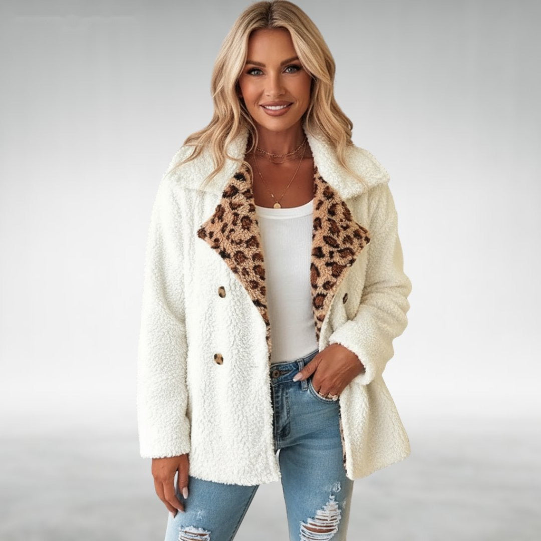 Giuliana | Abrigo de borreguito con estampado de leopardo