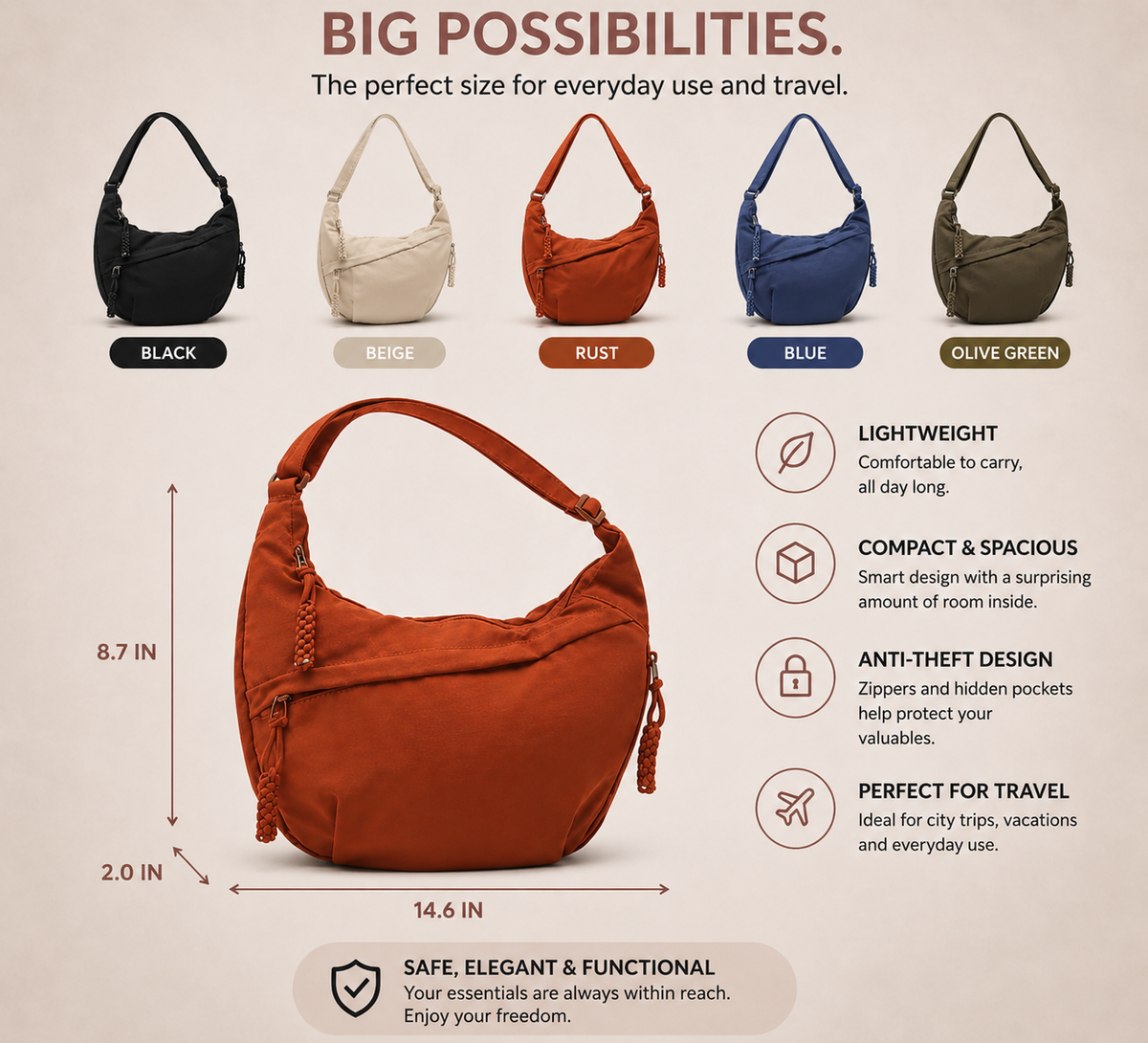 Aria | Bolso de hombro antirrobo
