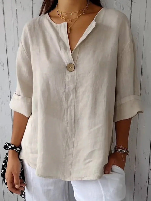 Almudena | Blusa de algodón con escote en pico y botón