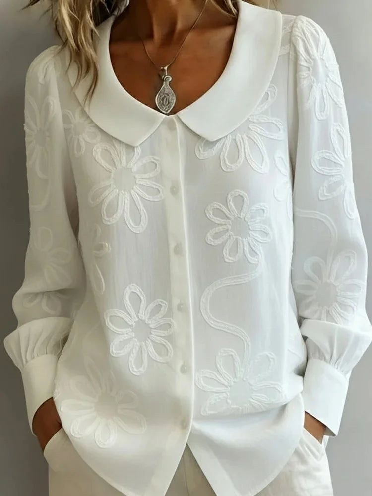 Amparo | Blusa bordada de flores con botones