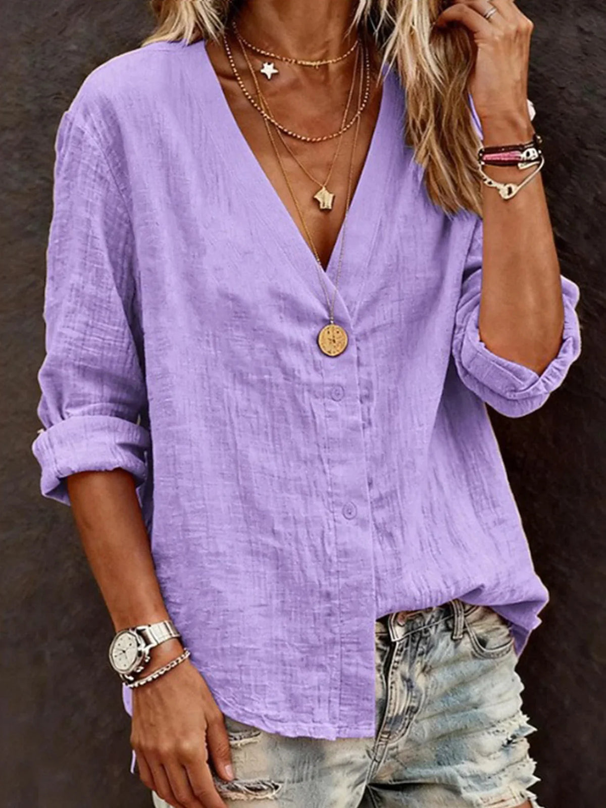 Consuelo | Camiseta holgada de algodón con escote en pico
