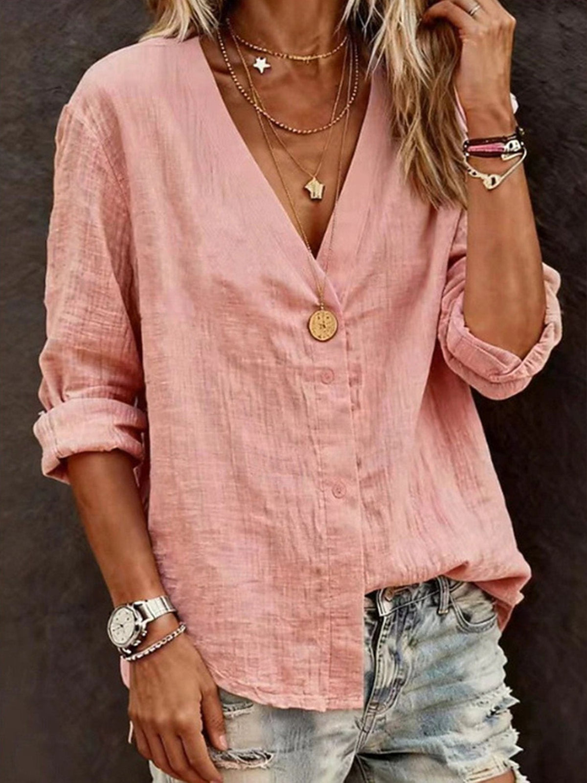 Consuelo | Camiseta holgada de algodón con escote en pico