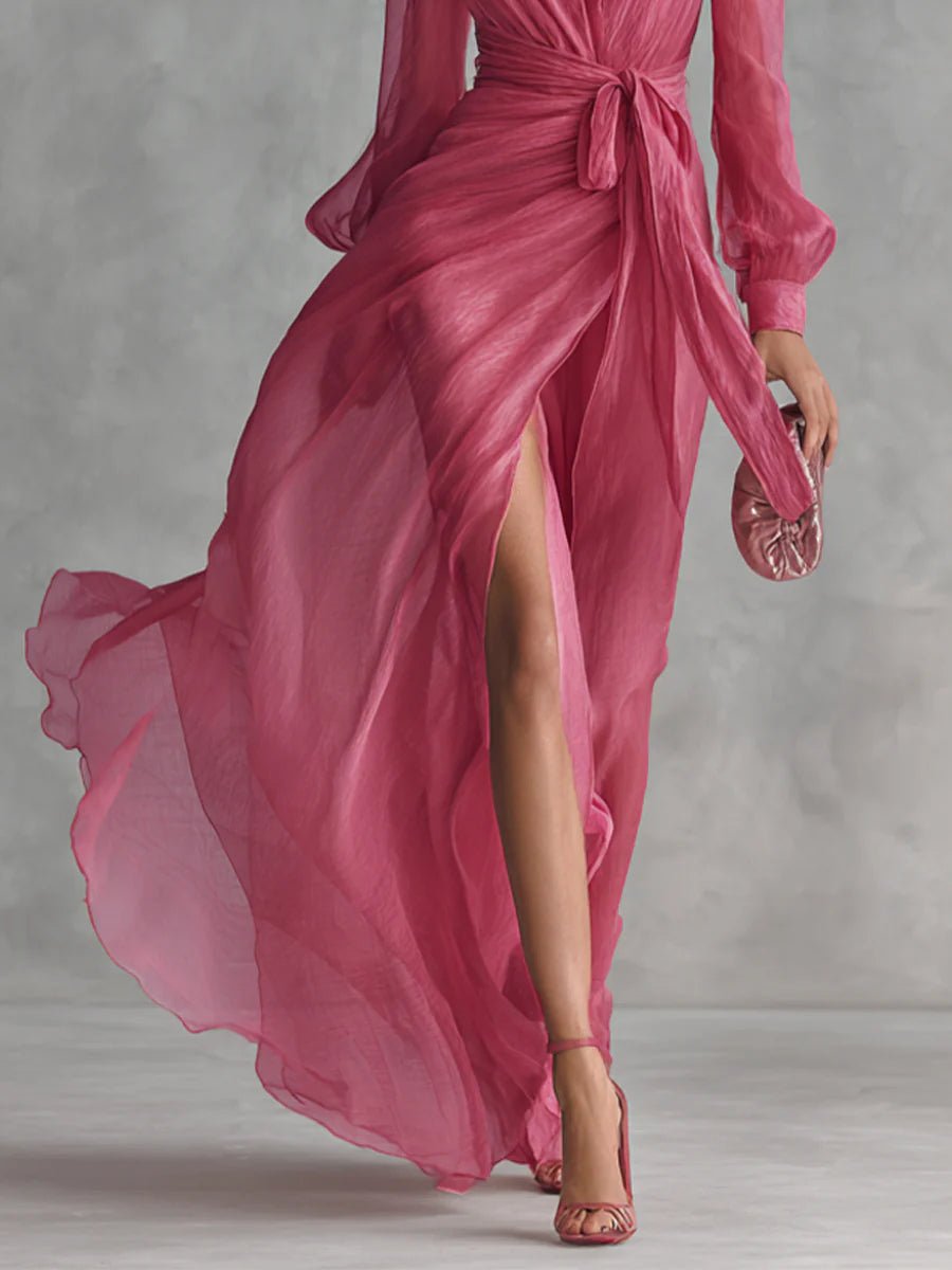 Aurora | Vestido largo de gasa con escote en V