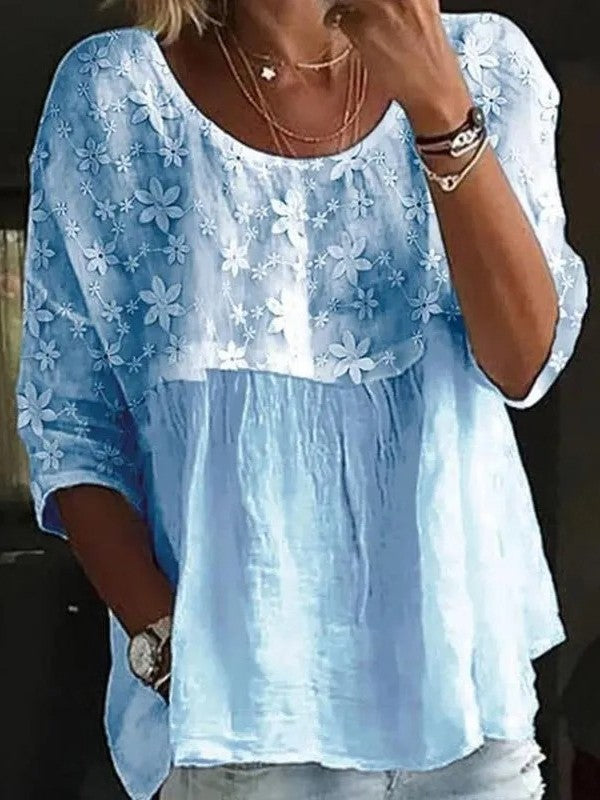 Naiara | Blusa con encaje bordado y bajo plisado