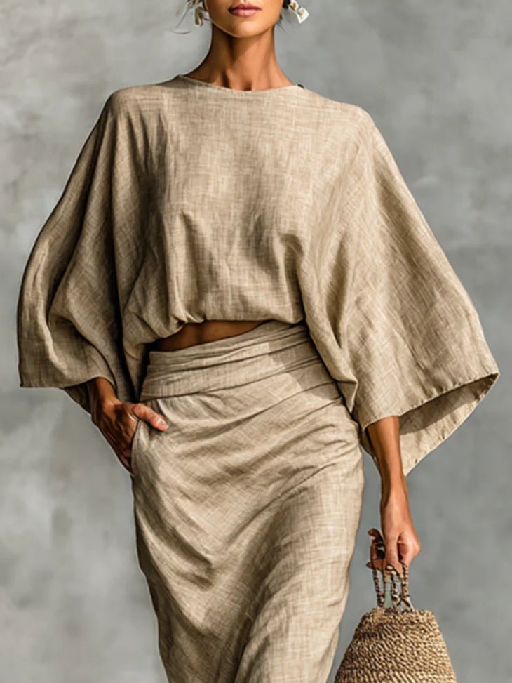 Theodora | Conjunto de blusa murciélago y falda larga