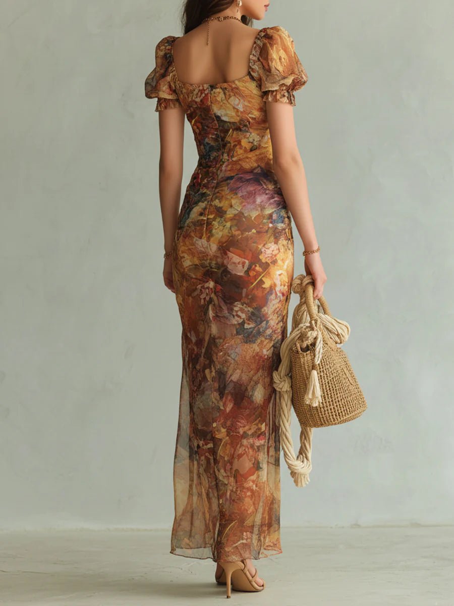 Carmen | Vestido largo de gasa estampado