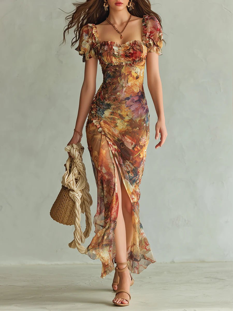 Carmen | Vestido largo de gasa estampado