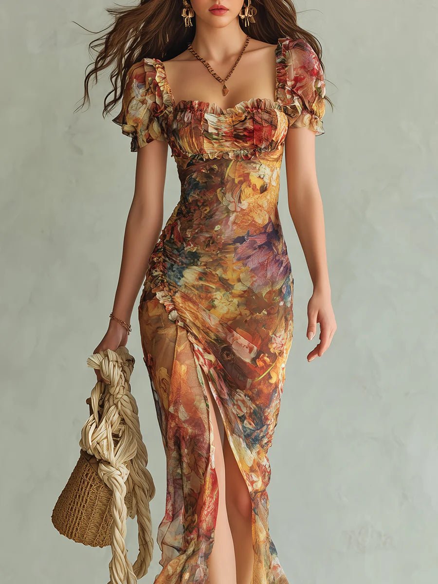 Carmen | Vestido largo de gasa estampado