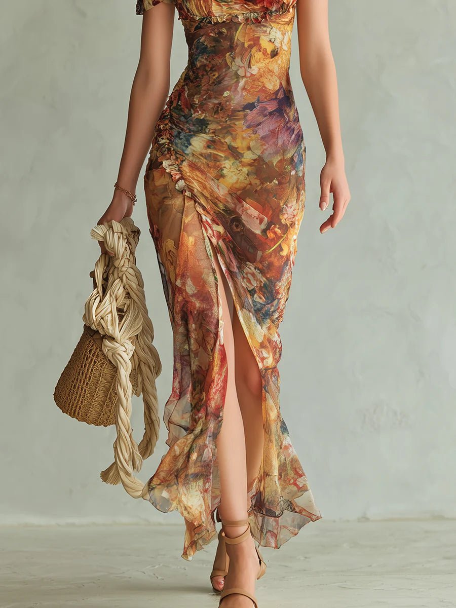 Carmen | Vestido largo de gasa estampado