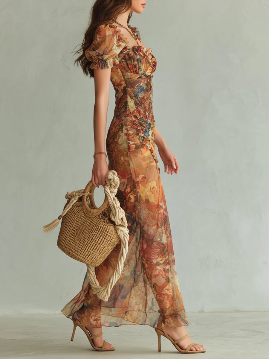 Carmen | Vestido largo de gasa estampado