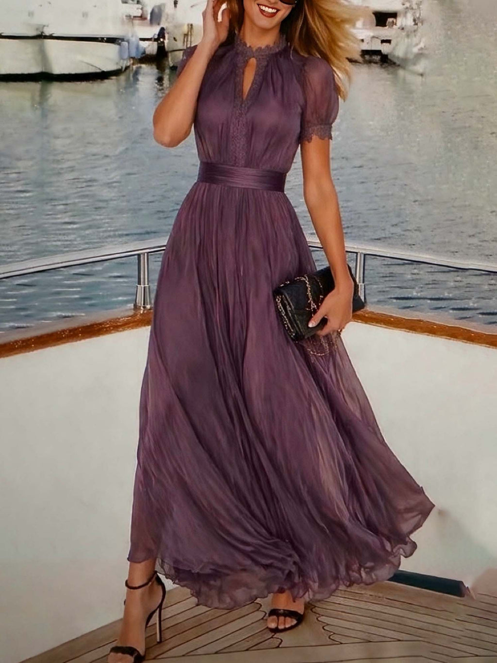 Alba | Vestido largo de gasa con encaje